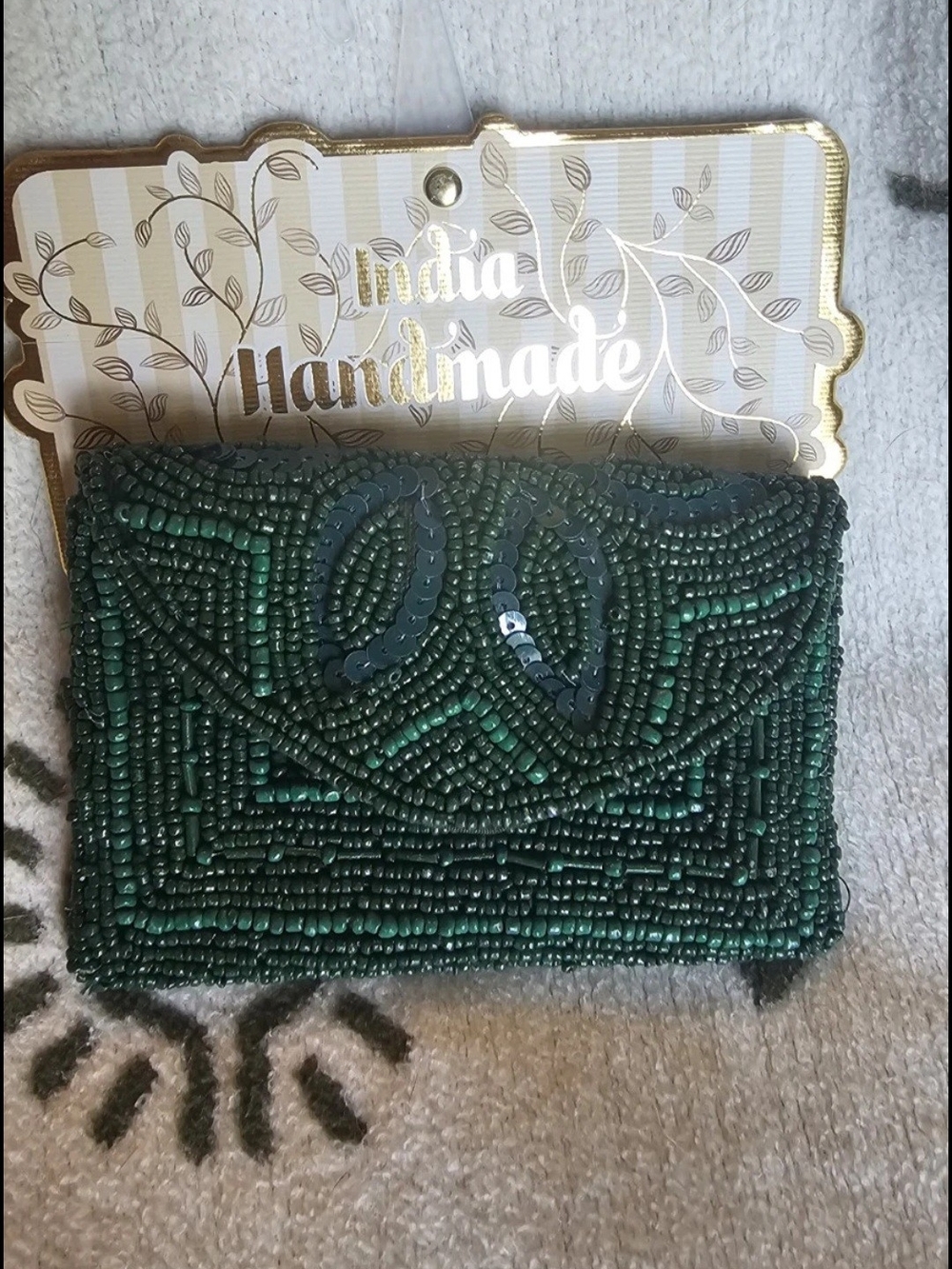 Handmade Beaded Green Evening Clutch